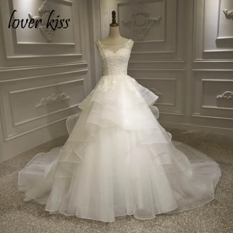 Lover Kiss Vestido De Noiva, сказочное гофрированное свадебное платье, кружевное платье принцессы, расшитое бисером, на бретельках, свадебные платья, торжественное платье de marie