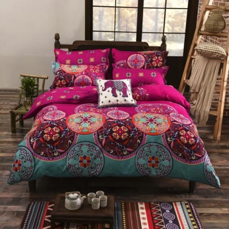 Prezzo Yi Chu Xin 3d Bohemia Consolatore Set Biancheria Da Letto Boho Elefante Indiano Set Copripiumino Federe Lenzuolo Piatto 3/4pcs Set Letto Queen