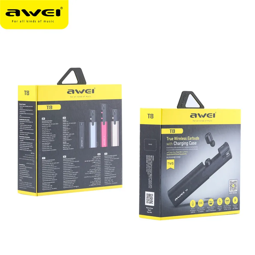 AWEI T8 Новое поступление TWS беспроводные bluetooth наушники V4.2 Handfree Спорт встречи в ухо наушники с микрофоном