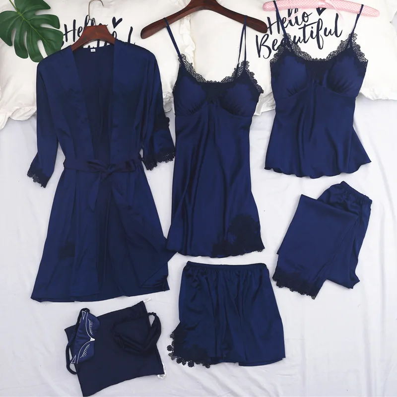 Женские 7 шт. ремень Топ и штаны комплект пижамы одежда для сна комплекты