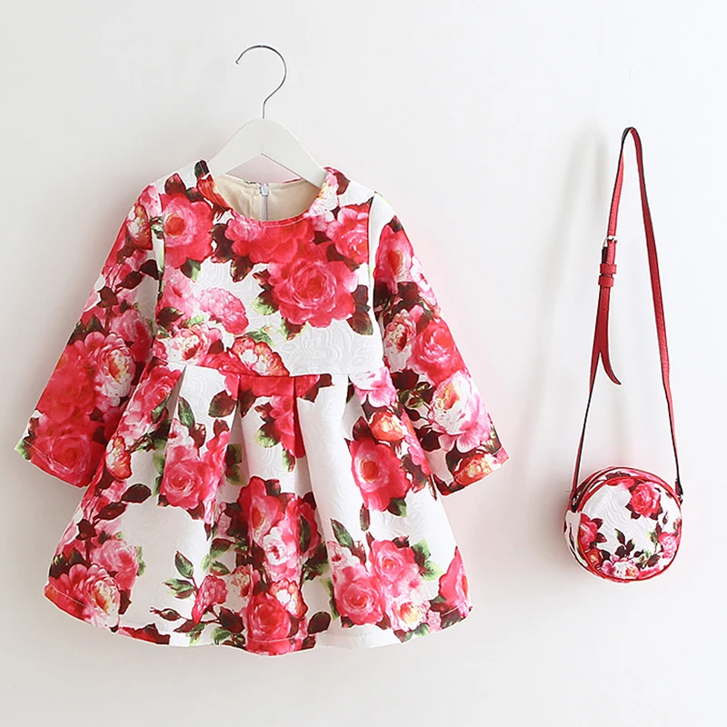 Осеннее платье для девочек с цветочным принтом хлопковое повседневное