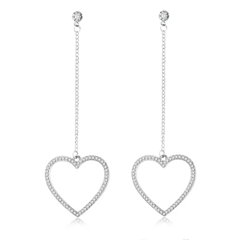 Linnor 2018 New Exquisite Shine Crystal Star Heart Hanging Drop Earring Siver Tassel Earing for Women Wedding Feminino Pending | Украшения