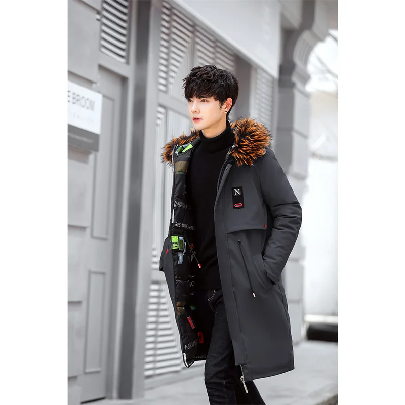 

Parkas Men 2018 New Winter Jacket Long Thicken Warm Cotton Big Fur Hooded Outwear Hooded Overcoat