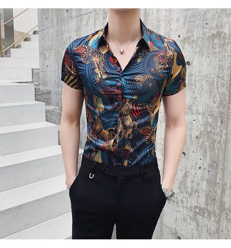 Повседневное Camisa Masculina Бизнес Работы Рубашки Летние Шорты рукавом Slim Fit печати Для мужчин рубашка Для мужчин Одежда корейский Смокинг Рубашка