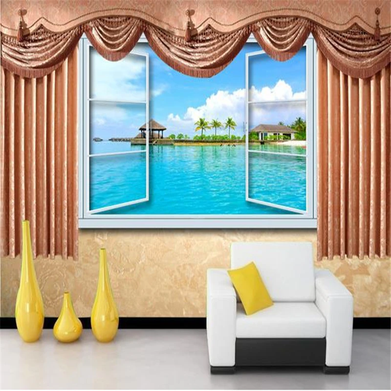 3d обои для стен занавески на окна диванные с природным пейзажем фон спальни