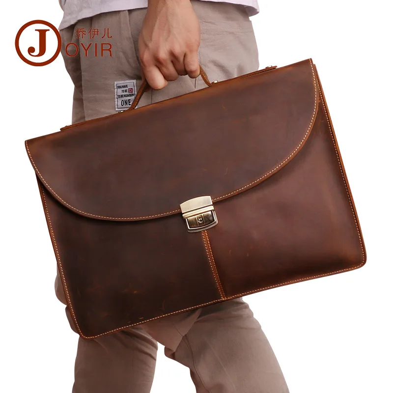 

Genuine Leather Men Bag Business Briefcase Messenger Handbags high quality Natural Crazy horse leather Men's Travel Laptop Bag
