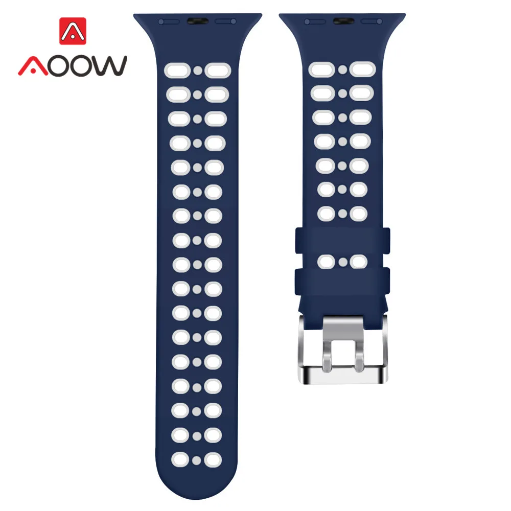 Blue white Силиконовый спортивный ремешок для часов Apple Watch 4 40 мм 44 мм 38 мм 42 мм с пряжкой дышащий браслет с отверстиями ремешок для iwatch 1 2 3 - Цвет ремешка: Blue white