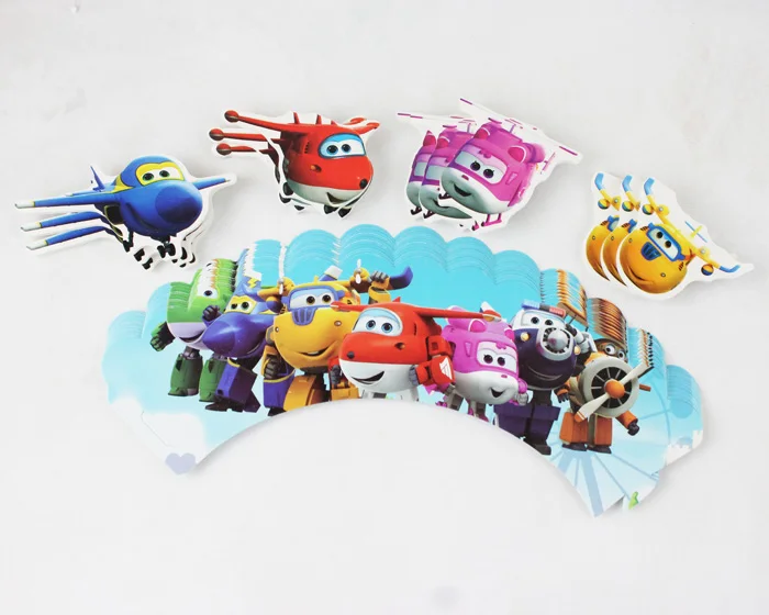 Горячие Super Wings мини самолет упаковка Бумага Чашки вставка набор 12 шт. Toppers +