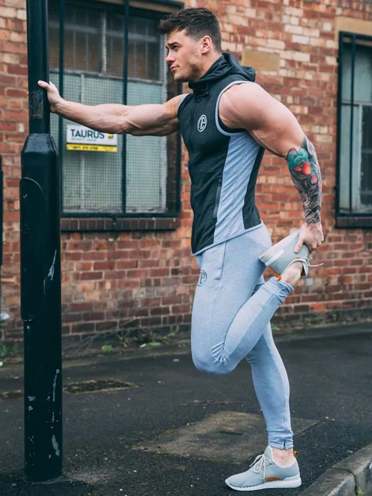 

Men's Fashion Tracksuit 2019 New Brand Two Piece Set Sleeveless Hooded Sweatshirt And Pants Set Sportswear Sports Suit