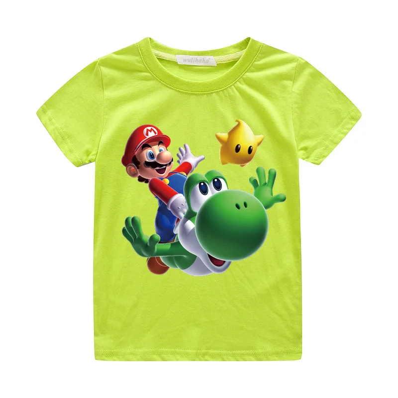 Light Green T-shirts Детские футболки с короткими рукавами; летняя одежда для мальчиков и девочек; футболки с принтом Марио из мультфильма; Детские футболки из хлопка; топы; костюм; ZA034 - Цвет: Light Green T-shirts