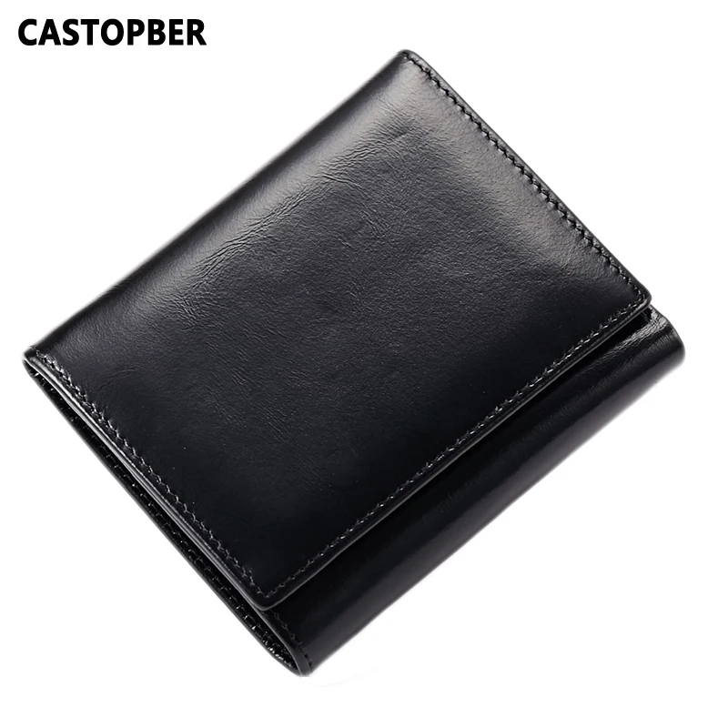 Мужской кошелек из натуральной кожи 3 сложения первый слой воловьей масло воск