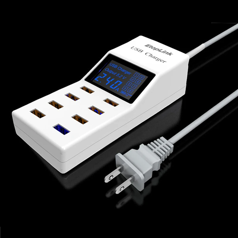 

EtopLink 2018 New QC3.0 Fast Charge 8 mobile phone Quick Charger Smart Digital Display multi-USB Charger Power Strip Socket Plug