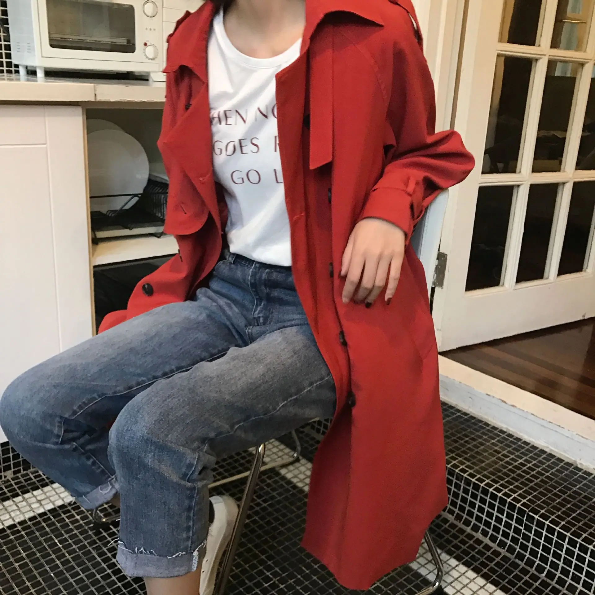 Новинка 2018 весна осень модный Повседневный женский плащ цвета хаки красный