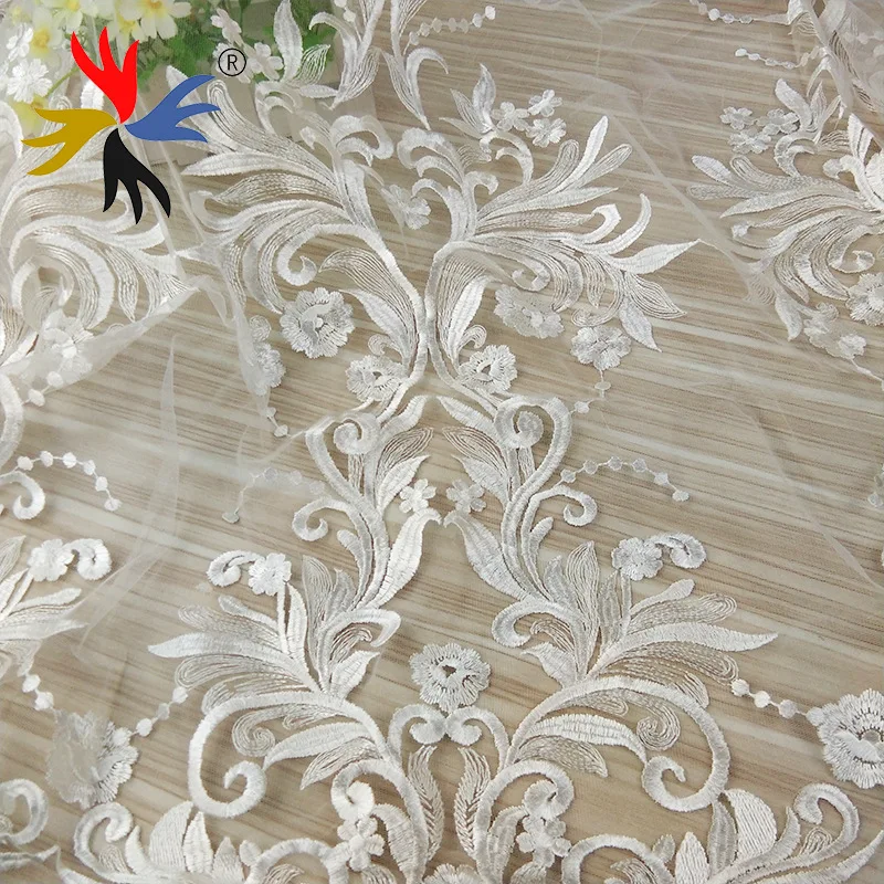 5Yards White Embroidered Wedding Lace Fabric High Quality Tulle Mesh lady dresses gowns making | Дом и сад