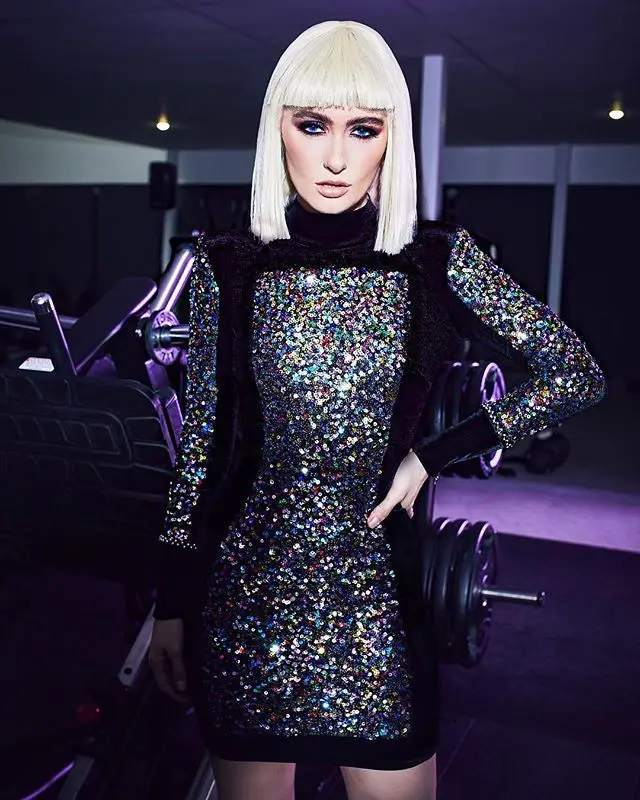 

High Quality Black Bright Celebrity Long Sleeve Fashion Dress Club Party Summer Dress
