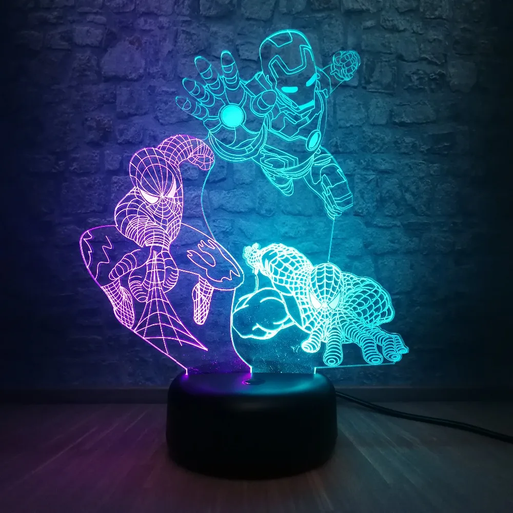 3D светодиодный микс цветной светильник Marvel Железный человек паук RGB ing 7 цветов