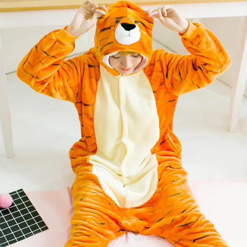 Кигуруми Тигр с длинным рукавом капюшоном комбинезоны зима Kegurumi Домашняя одежда