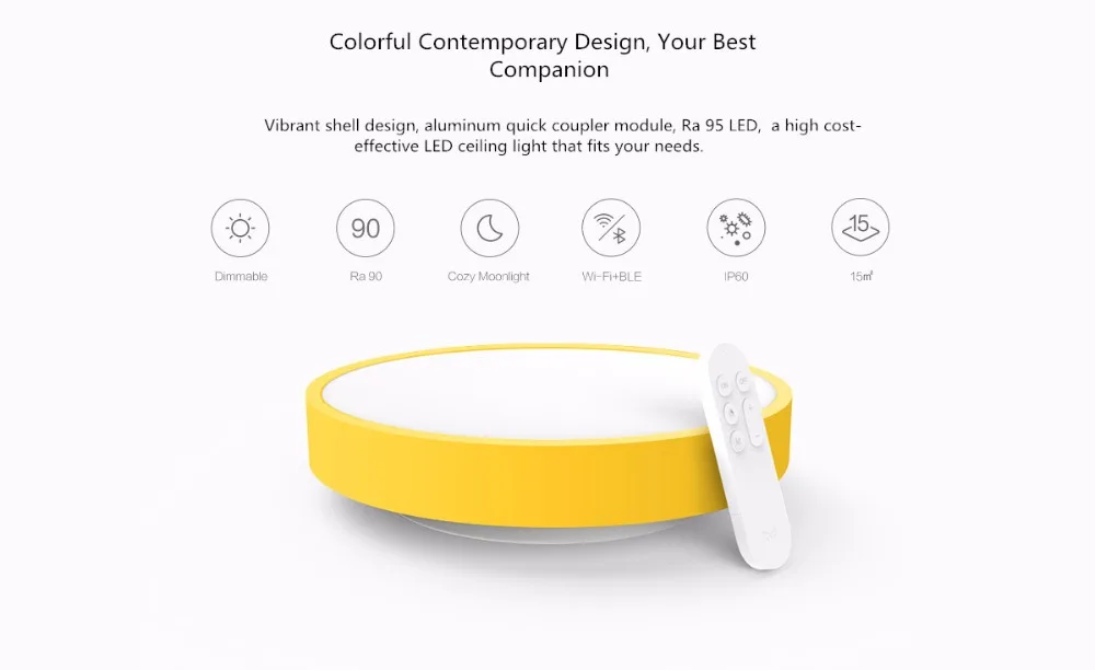 [Хит] умный потолочный светильник Xiaomi Mijia Yeelight, пульт дистанционного управления Mi APP, Wi-Fi, Bluetooth, светодиодный, цветной, IP60, пылезащитный