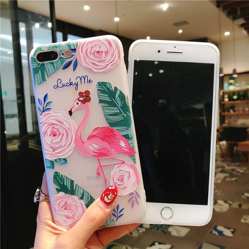 Милые модные цветы и фламинго чехол с рамкой из термополиуретана для iphone8 7 6 S PLUS X