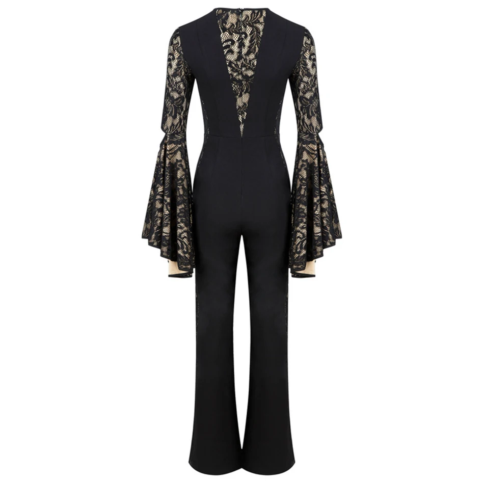 Artsu Summer Chic Lace Full Sleeve Straight Jumpsuits Evening Party 2018 Women's Elegant Black O-Neck Long Hot Sale | Женская одежда