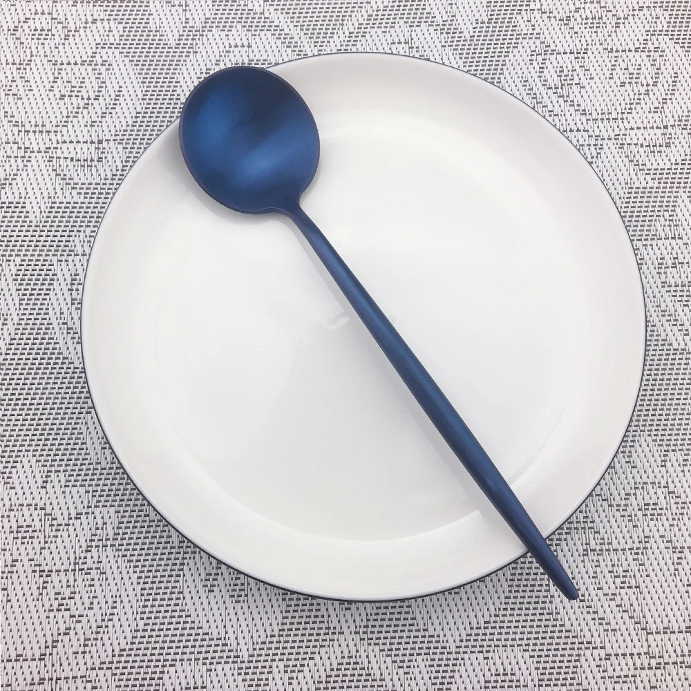 Dinner Spoon Элегантный синий набор столовых приборов столовая посуда из нержавеющей стали набор вилок для ужина ножи кофе Десерт совки чайная ложка набор серебряных изделий 1 шт - Цвет: Dinner Spoon