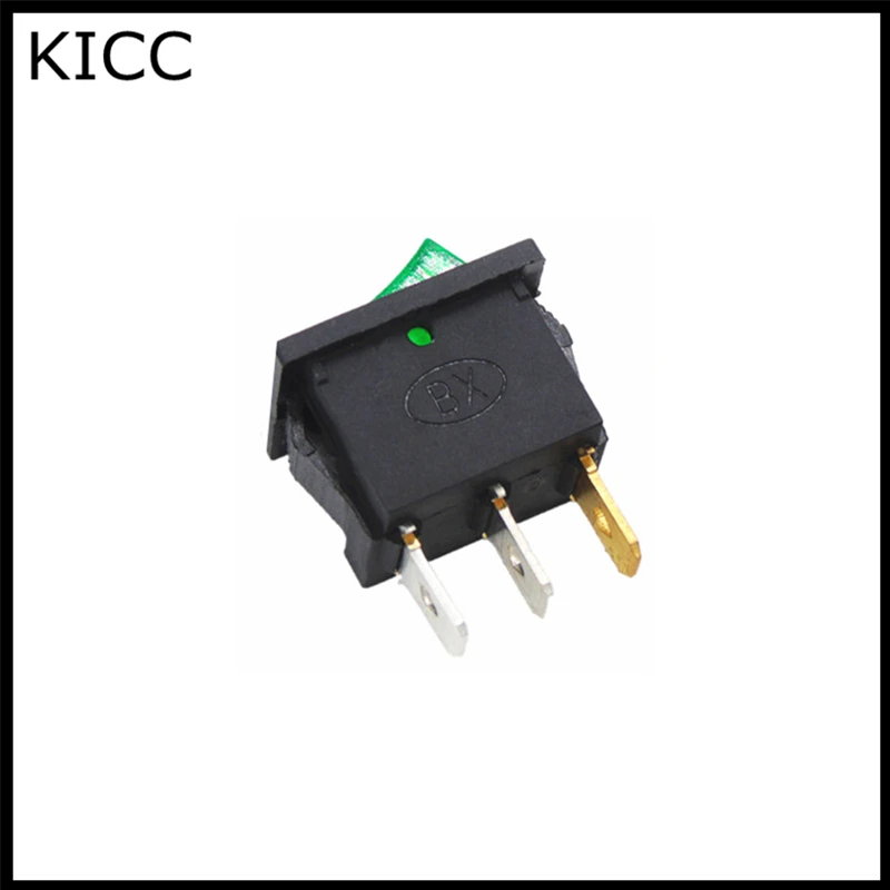 

Клавишный переключатель, зеленый, 15*21 мм, с лампой, KCD1-102N, 3Pin, 2 разъема, переключатель 6A250V 10A125V, 5 шт.