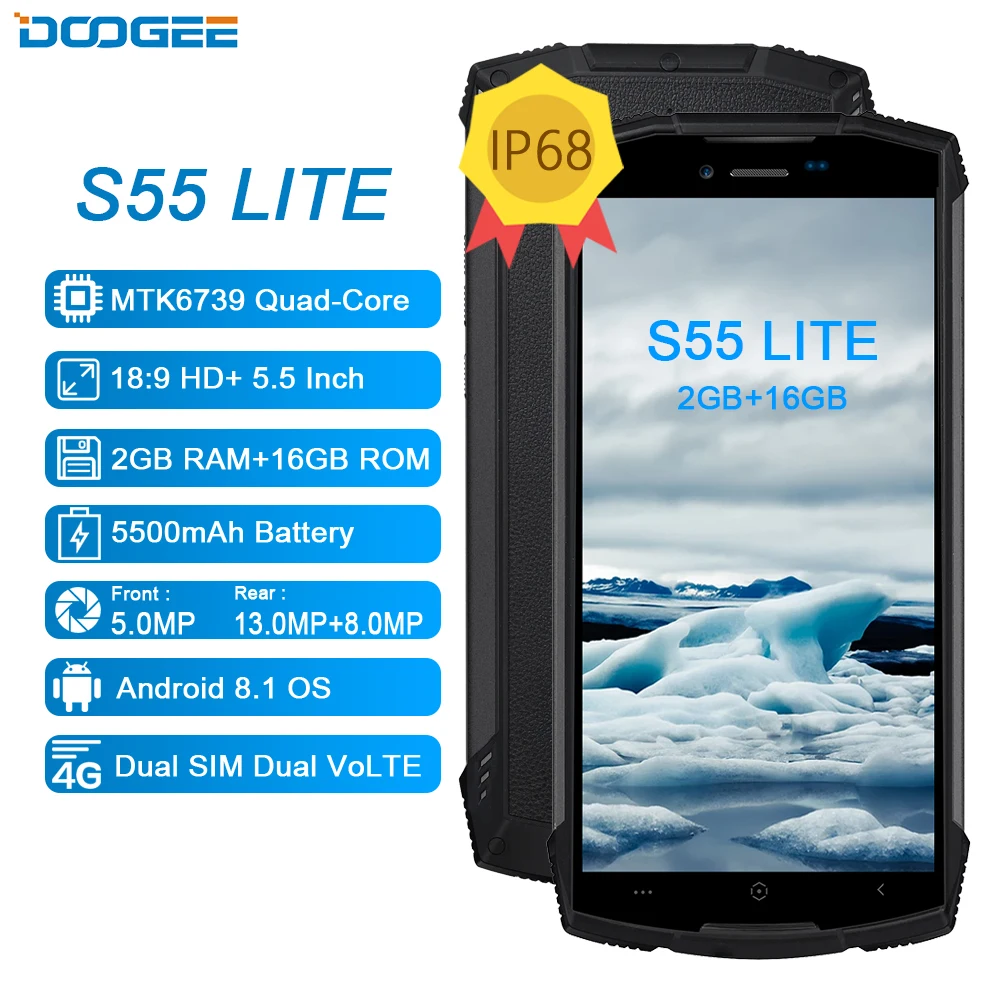 DOOGEE S55 Lite водонепроницаемый смартфон 2 Гб ОЗУ 16 ПЗУ экран 5500 дюйма Android 5