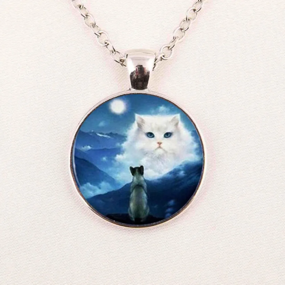 Wholesale animal glass cabochon black cat pendant necklace jewelry dome | Украшения и аксессуары