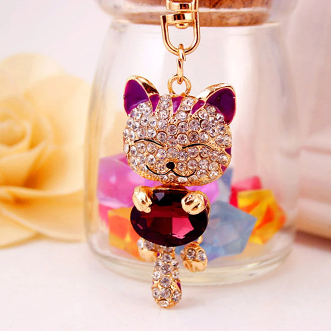 2018 модный Kawaii Кот сверкающий брелок очаровательные хрустальные брелоки кошелек