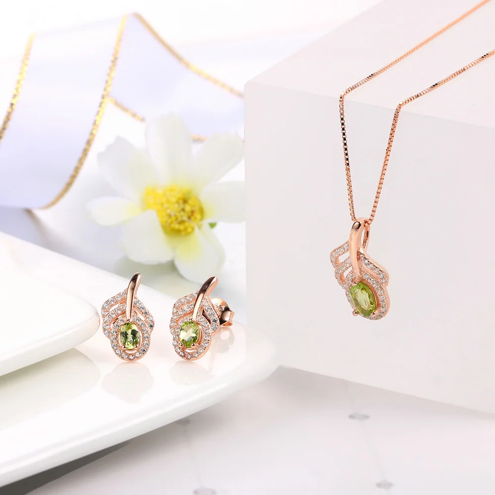 MoBuy Green Peridot Natural Gemstone 2pcs Jewelry Sets 100% 925 Sterling Silver For Women Engagement Party Fine V045EN | Украшения и