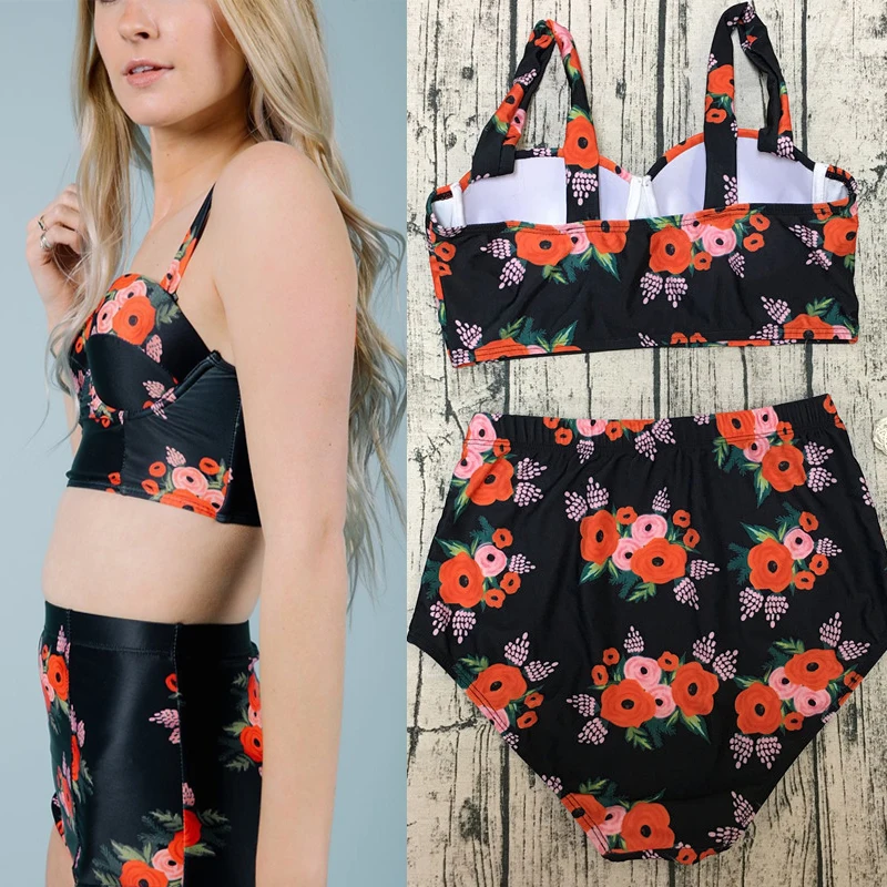 KatePoppy Sport Badpak бикини с высокой талией винтажный цветочный купальный костюм Мягкий