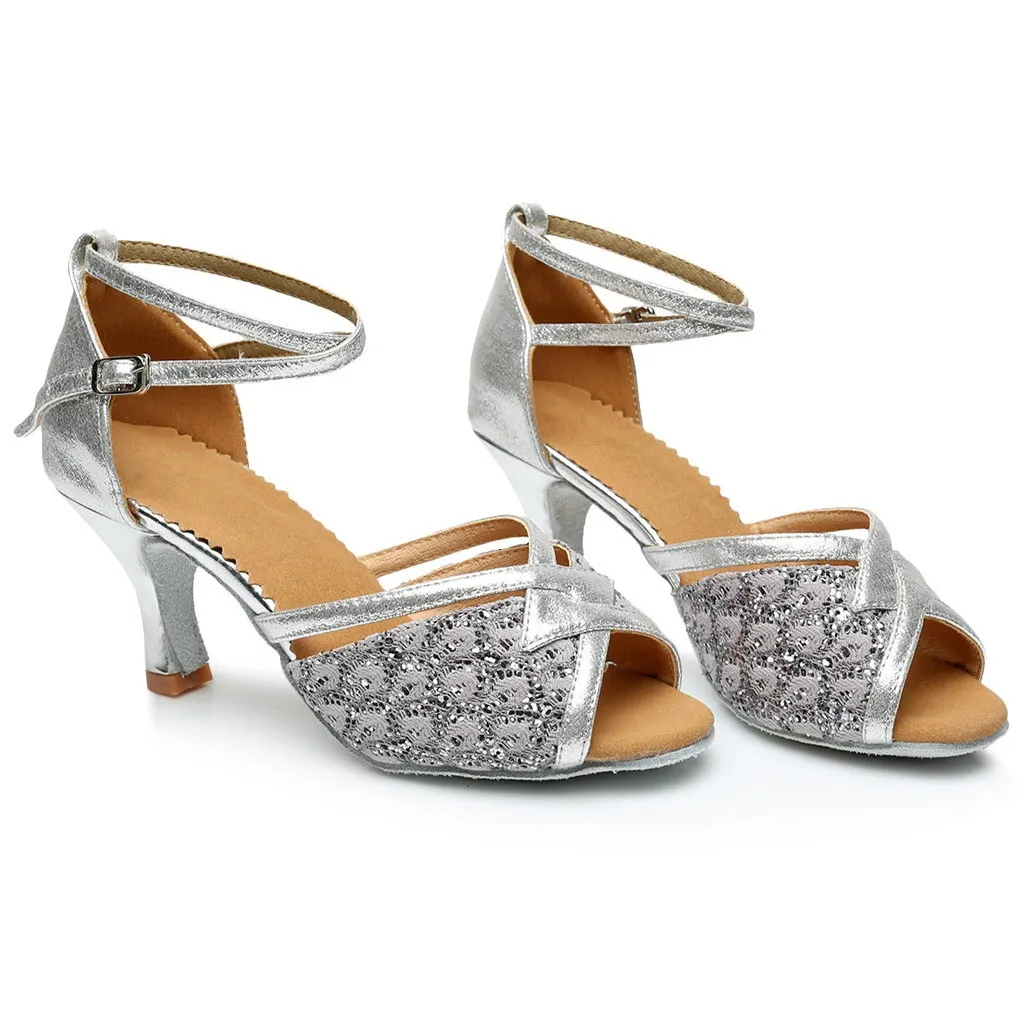 Туфли женские для латиноамериканских танцев с блестками мягкие сандалии бальных