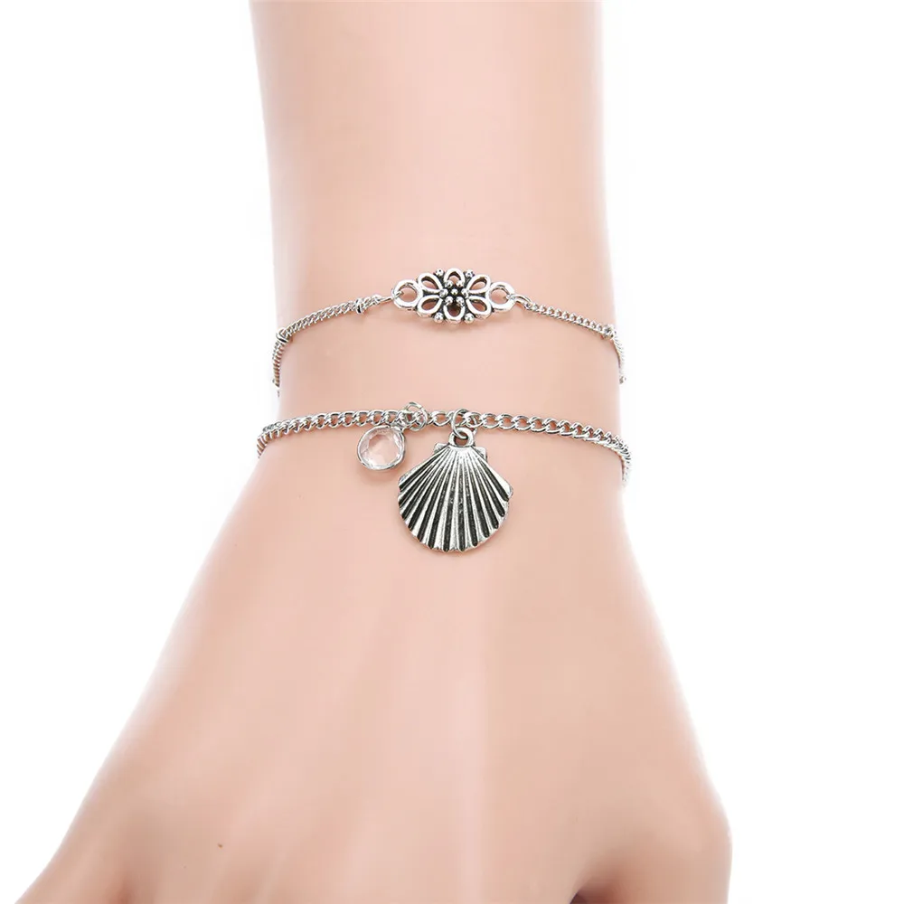 Louleur Bohemia Shell кристалл кулон ножные браслеты для женщин Этническая Серебряная двойная цепь Шарм Босиком Сандалии ювелирный браслет на лодыжку