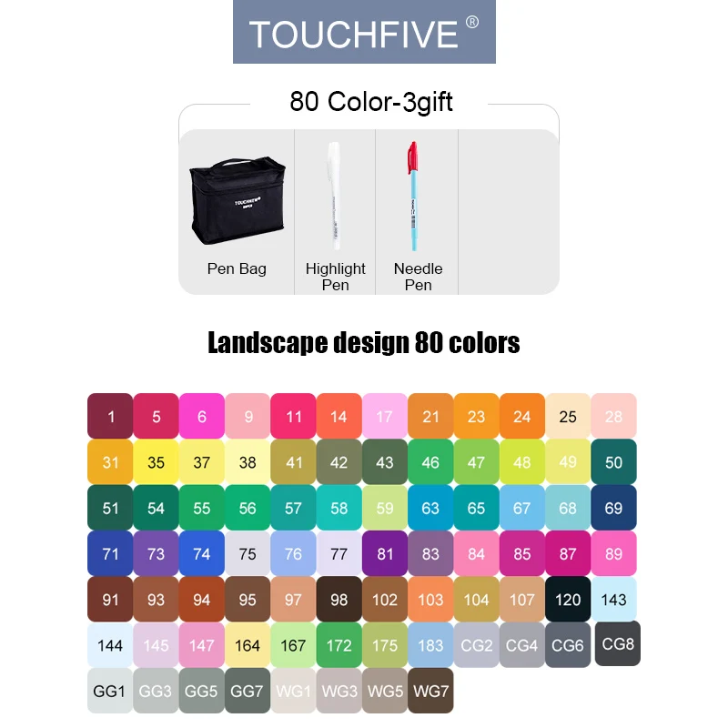 80-colors-landscape TouchFIVE маркеры 40/60/80/168 и 30 штук на выбор, набор профессиональных маркеров на спиртовой основе с двойным наконечником для рисования, эскизов, дизайна, манги и аниме - Цвет: 80-colors-landscape