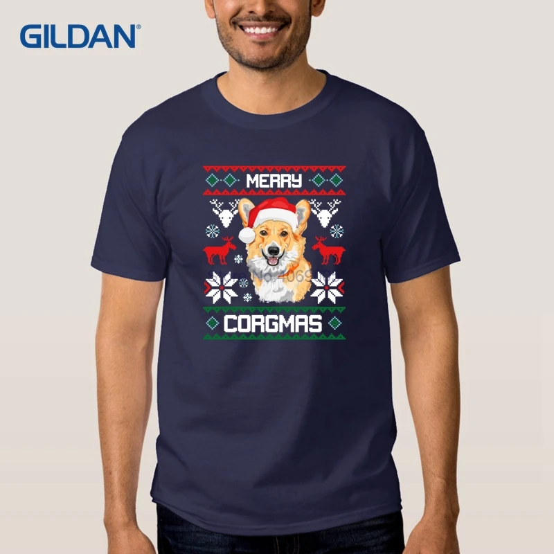 Merry Corgmas Рождественская футболка Дизайн 2018 черно белый полосатый Для мужчин