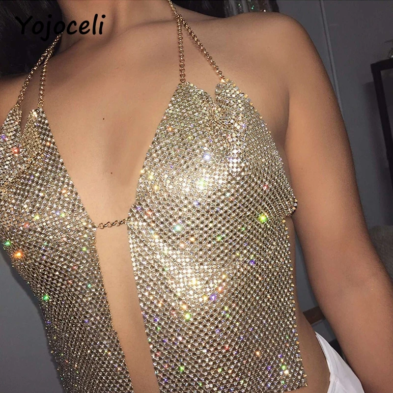 Yojoceli пикантные bling Холтер средства ухода за кожей шеи майка для вечерние женщин