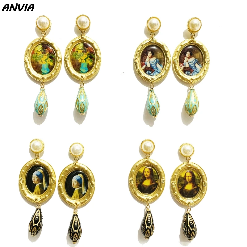 

Vintage Jewelry Artist Painting Mon Lisa Drop Earrings Women Fashion Big Classic Punk Hyperbole Statement Earrings Wedding Party