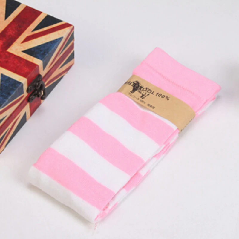 Pink White Модные женские полосатые чулки до бедра для девочек, хлопковые чулки выше колена размера плюс - Цвет: Pink White