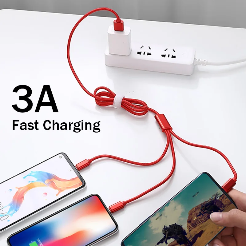 3 в 1 USB телефонный кабель для iPhone Type C Micro 3A провод быстрой зарядки Samsung Xiaomi