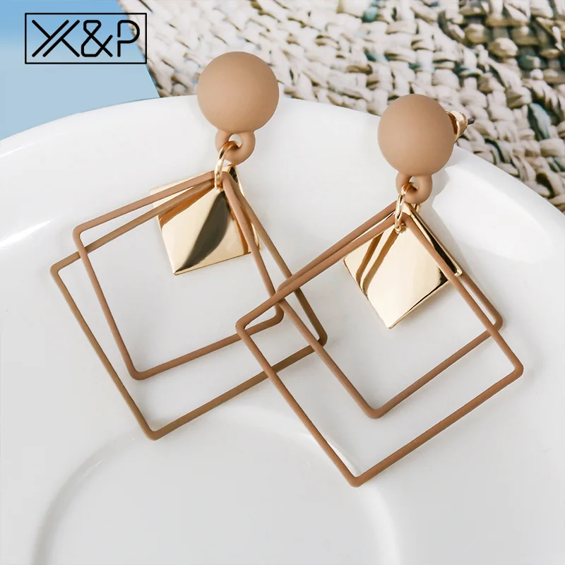 Brown 2 X& P винтажные металлические Висячие серьги для женщин заявление Мода Геометрические деревянные висячие серьги букле d'oreille femme ювелирные изделия - Окраска металла: Brown 2