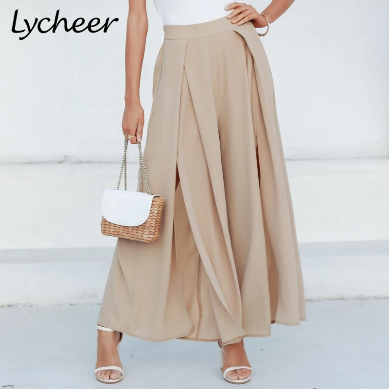 Lycheer 2019 весна лето элегантные женские брюки с широкими штанинами эластичные