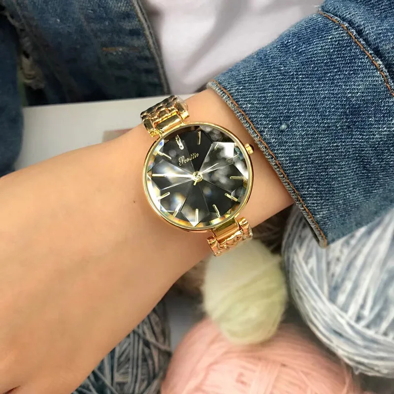 Gold Black Роскошные Брендовые женские водонепроницаемые часы из нержавеющей стали, японские кварцевые блестящие наручные часы с зеркальной поверхностью - Цвет: Gold Black