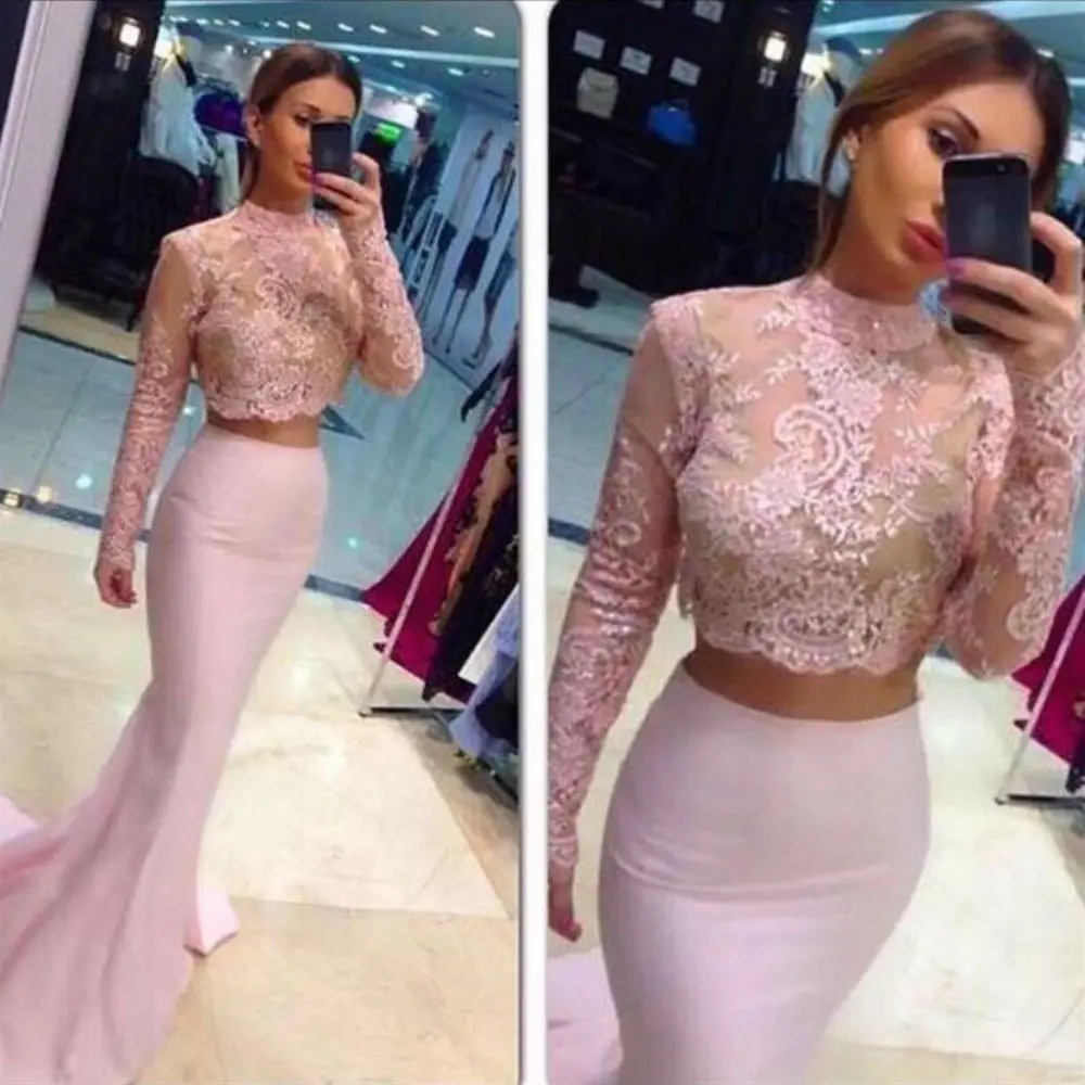 Новые длинные платья из двух частей для подружки невесты с высоким вырезом и