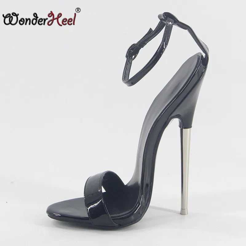 Wonderheel/летние женские босоножки на очень высоком каблуке 16 см/18 см черные из