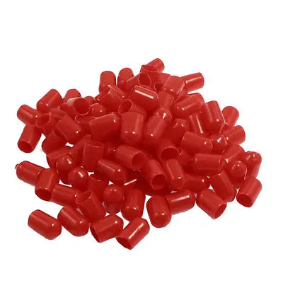 100 Pcs  8mm Inner Dia Round Tip Red PVC Insulated End Caps 14mm Height