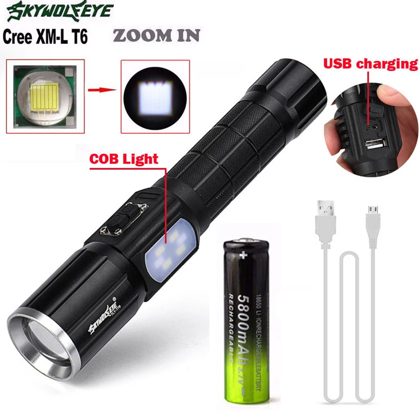Фонарик с зарядкой от usb светодиодный 3800 люмен аккумулятором 18650|t6 torch|xm t6cree xm |