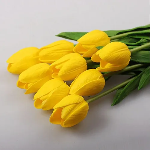 yellow 20 шт./партия Искусственные цветы тюльпаны торговля настоящий сенсорный Искусственный букет из ПУ цветы для домашнего подарка свадебные декоративные цветы - Цвет: yellow