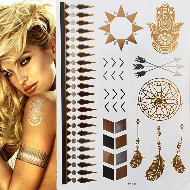 

Boho Style Angle Wing Temporary Metallic Tattoo, Hot Sale Gold Body Paint Sexy Women Tattoo Stickers