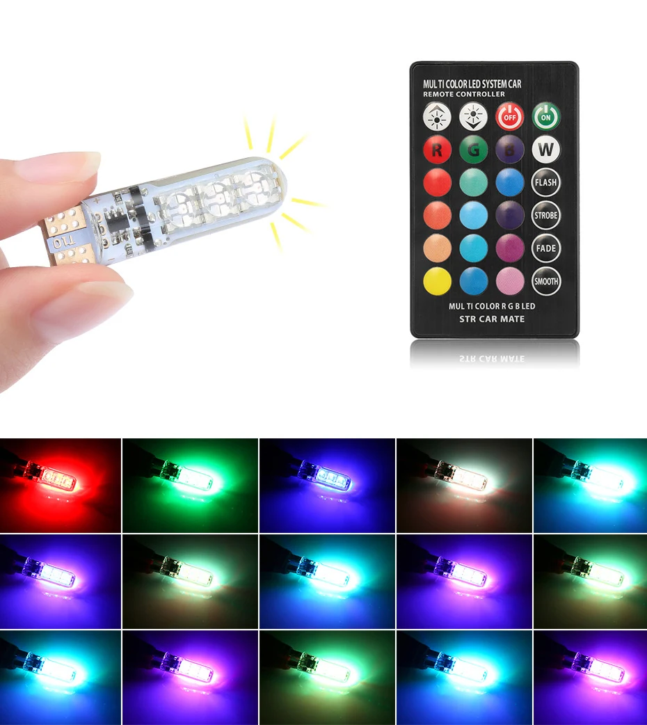 2 предмета/1 комплект 12V T10 светодиодный W5W 5050 SMD авто RGB внутренний купол Клин для