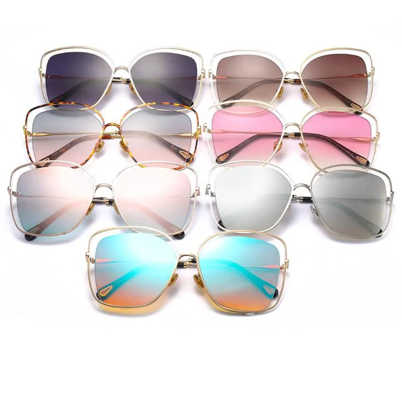 Женские солнцезащитные очки кошачий глаз брендовые в оправе из сплава с бабочкой